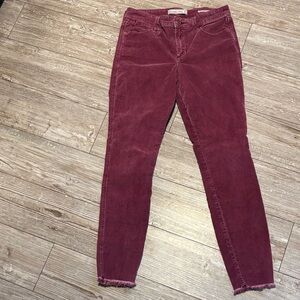 Abercrombie & Fitch Mid Rise Super Skinny Corduroy Pants Burgundy